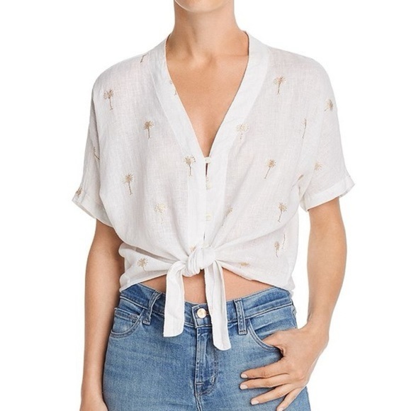Rails- Thea Linen Tie Front Golden Palms Top - Picture 1 of 10
